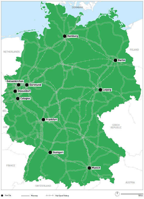 Map of host cities European Championship 2024